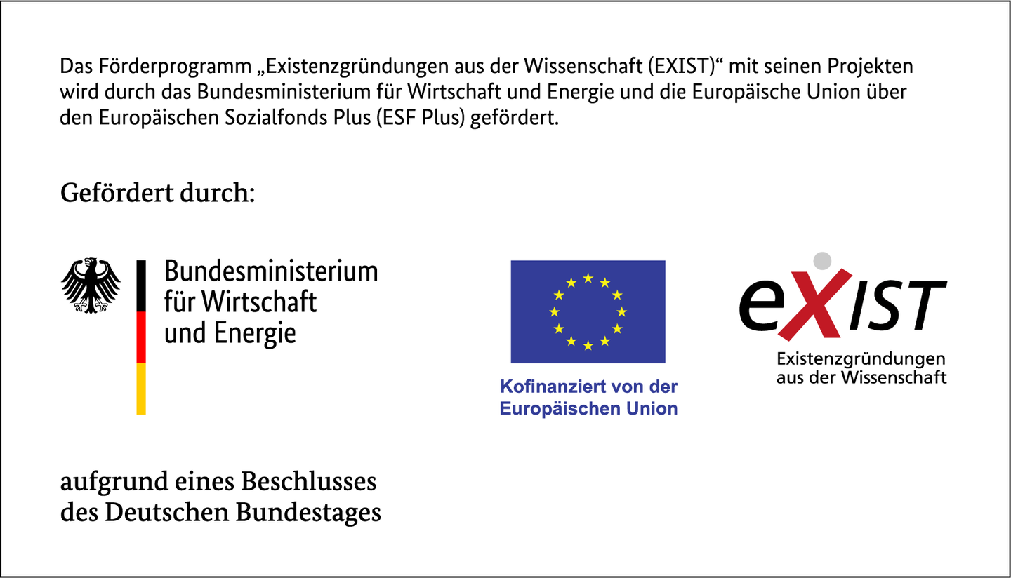 Förderlogos der Geldgeber und Förderer: BMWE, EU und EXIST